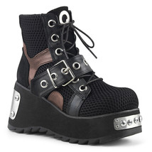 DEMONIA Punk Goth Gothic Wedge Platform Black Lace Up Ankle Boots SCENE-53 - £79.08 GBP