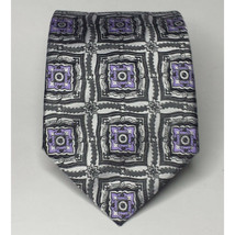 Shore &amp; Singer Men Silk Dress Tie SIlver Purple Print 3.75&quot; wide 60&quot; long  - £19.12 GBP