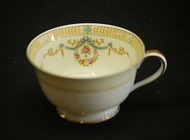Vintage 1930&#39;s Noritake Tybalt 2-1/8&quot; Footed Cup Floral Swag Blue Ribbon Yellow - £7.11 GBP
