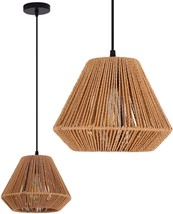 Rustic Pendant Light Fixture Farmhouse Hanging Woven Rattan Rope Kitchen Metal - £46.75 GBP