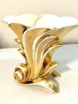 Vintage Elegant Art Deco Crown Devon Cornucopia Satin White Gold Finish Vase - £37.77 GBP