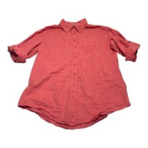 Faded Glory Shirt Women&#39;s Medium (8-10) Coral Cotton Roll Tab Sleeve Button-Up - £14.07 GBP