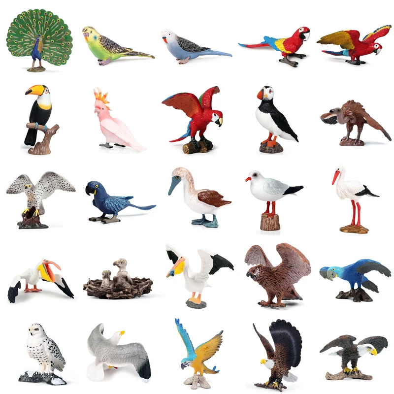 Simulation Classic Bird Animal Figurines Parrot Peacock Owl Hawk Model Action - £7.84 GBP+