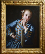 Portrait of Languid Girl in Blue Camisole 18th century Italian Rococo Ma... - £18,313.93 GBP