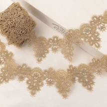 Gold Lace Trim 4.8 Yards Venice Gold Lace Ribbon Metaillic Embroidery Lace For S - £21.88 GBP