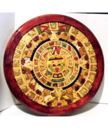 Vtg Artesanal Mayan Aztec Calendar Mexico Inlaid Mosaic Round Wood Wall ... - £20.67 GBP