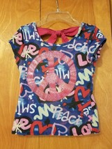 Justice Girls Graphic Purple T-Shirt Glittery Pink Peace Sign Size 7-Bow Back - $9.99