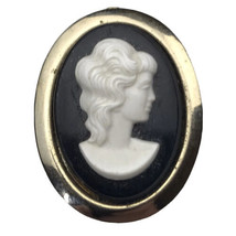 Cameo Pin Brooch Black White Gold Tone Metal Vintage - £7.94 GBP