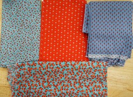 Sewing Lot Cotton Quilting Craft Fabric Strawberry Calico Red Blue Tone ... - $19.79