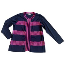 Exclusively Misook Open-Front Cardigan Sweater Acrylic Stripe Size Medium Womens - £30.87 GBP