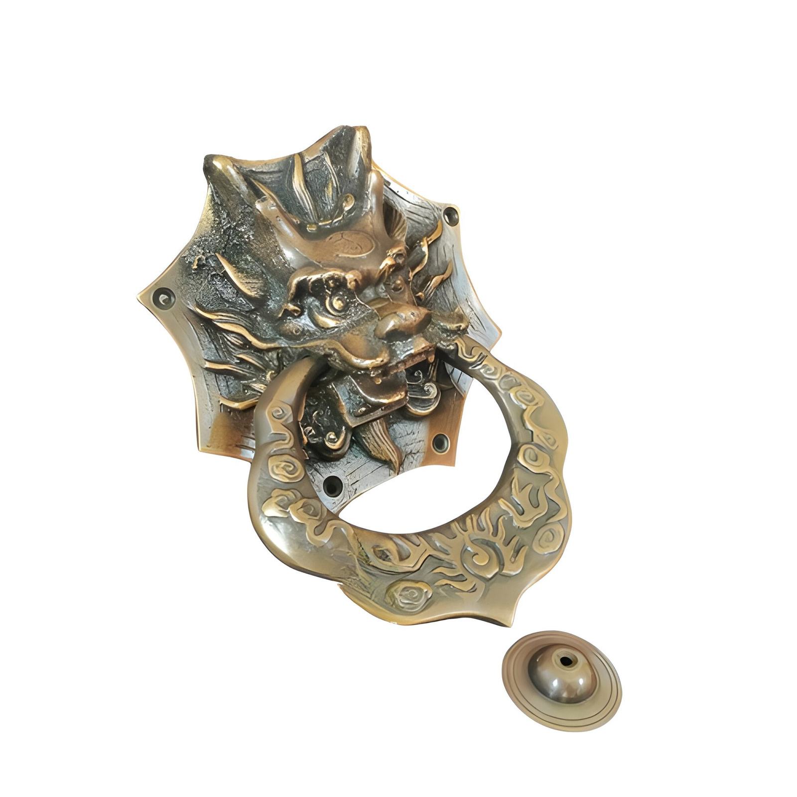 Vintage Dragon Statue Brass Door Knocker Earrings 5.5&quot; Luxury Ring Doorbell - $93.00