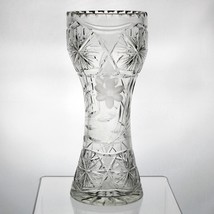 American Brilliant Ideal Floral Starburst Cut Corset Vase, Antique ABP c... - $75.00