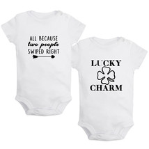 LUCKY CHARM Fuuny Slogan Romper Baby Bodysuit Infant Newborn Jumpsuits Pack of 2 - £14.60 GBP