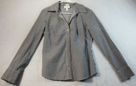 Loft Shirt Women Size 6 Black White Stripe Cotton Long Sleeve Collar Button Down - £14.14 GBP