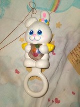 Mattel 1984 Vintage White Angel Bunny Rabbit Baby Rattle Toy 7&quot; - £23.98 GBP
