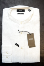 HUGO BOSS Hommes Jordi Slim Fit Levé Col Blanc Coton Robe Chemise 37 14.5 - £50.38 GBP