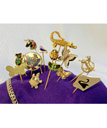Vtg Stick Pin Lot Goldtone Lapel Hat Jewelry Insects Animals Monet Ladybug  - £39.81 GBP