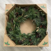 32&quot; Pre-Lit 50 LED Timer Lights Artificial Christmas Wreath - NOB Distressed Box - £55.38 GBP