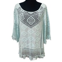 Democracy Light Teal Boho Crochet Cotton Blouse Top Size XL - $21.99