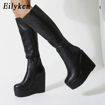 Autumn Winter New Wedge Heels Knee High Boots Fashion PU Leather Round Toe Zip W - £61.93 GBP