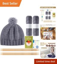 Beginner's Knitting Set: 150g Gray Yarn, Illustrated Instructions &amp; Tools - $24.70