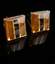 Vintage Versace Cufflinks - Art Deco stripe - gold brown Enamel couture VJC  - $145.00