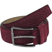 Men Genuine Basket weave Suede Soft Leather Belt PIERO ROSSI Turkey #1002 Wine image 4