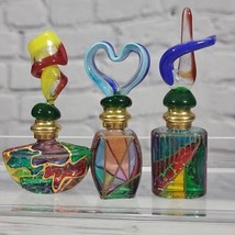 Vintage Murano Glass Art Deco Stained Glass Perfume Bottles Figural Tops... - $59.39