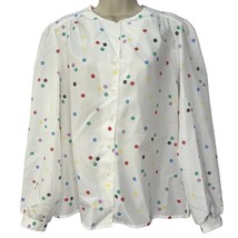 Vintage Lady Arrow Mistique Long Sleeve Blouse White Multi Dots 80s Size M  - £23.26 GBP