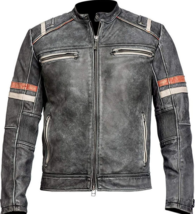  Cafe Racer Retro Distress Black Motorbike Orange Racing Cowhide Leather... - $117.72 CAD