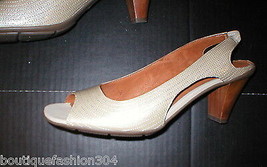 New Womens Leather Gentle Souls 11 Heels Shoes Beige Stone Open Toe Comfort Work - £66.88 GBP