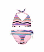 NWT LEILANI striped 16 halter bikini swimsuit 2 PC multi color ruched fo... - $54.44