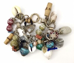 Vintage Polished Stone, Seashell, and Mixed Material Charm Bracelet - £15.28 GBP