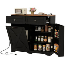 Tilt Out Trash Can Cabinet with Outlets and Adjustable Shelf-Black - Color: Blac - $322.55 CAD