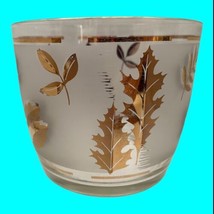 Libbey Golden Foliage Ice Bucket Frosted Gold Leaves MCM 4&quot; high - £16.39 GBP
