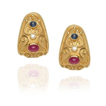 Repousse Design with Bezel Set Diamonds, Rubies &amp; Saphires in 14k YG Ear... - $42,548.82 MXN