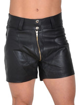 Black Men Short Pants Sports Zipper Soft Lambskin  Boxer With Pocket Lea... - £78.33 GBP+