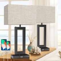 Tall Table Lamps For Living Room Set Of 2, Modern Bedside Lamps W. 2 Usb... - £50.61 GBP