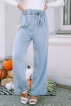 Sky Blue High Waist Pocketed Wide Leg Tencel Jeans - $35.36