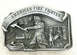 1988 American Firefighter Commemorative Silvertone Belt Buckle  2.5 x 3.5" - $36.14