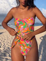 Beach Fashion Women&#39;s Chic Printed Belted One-Piece Floral Swimsuit | Gulf Coast - £15.54 GBP