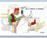 Drunk Man Needs Shave Signed Comic UNP Kromecolor Chrome Postcard K13 - $3.91
