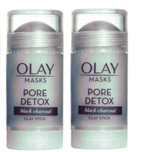 2 PACK.Olay Masks Pore Detox Black Charcoal Clay Face Mask Stick NEW 1.7 oz each - £11.78 GBP