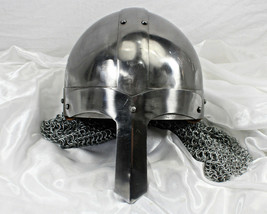 Medieval Steel Viking Nasal Helmet W/Chainmail Hand-Forged Helmet - £93.52 GBP