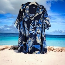 Hawaiian Shirt Mens 3XL Tropical Blue Palm Leaf Wood Buttons Big XXXL KS Island - £17.37 GBP