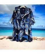Hawaiian Shirt Mens 3XL Tropical Blue Palm Leaf Wood Buttons Big XXXL KS... - £17.11 GBP