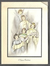 VINTAGE 1940s WWII ERA Christmas Greeting Card Art Deco SINGING ANGELS - $14.84