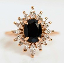 s2.50Ct Oval Cut Black Diamond Vintage Halo Engagement Ring 14K Rose Gold Finih - £137.92 GBP