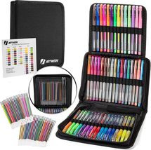 Nylea 100 Pack Glitter Gel Pens for Adult Coloring with Silk Travel Case - Color - £30.90 GBP