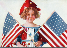 Lady Liberty Girl American Flags Patriotic Postcard - £6.93 GBP